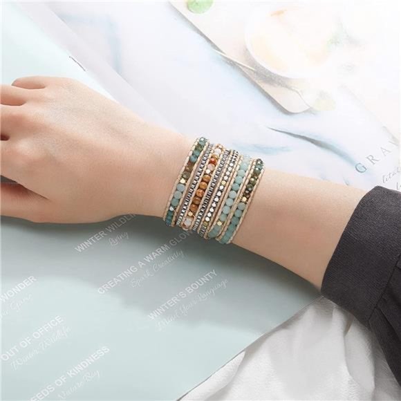 Natural Stone Beaded Boho Wrap Bracelet - Picture 1 of 7